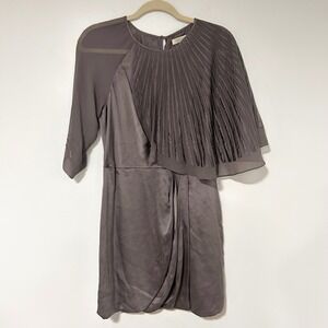 BCBGMAXAZRIA RUNWAY Silk Dress Pleated‎ Overlay Draped Taupe Size 6